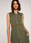 Utility Sleeveless Midi Shirt Dress, Khaki, large