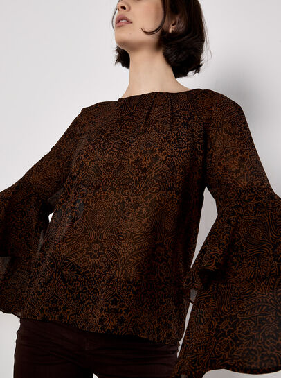 Paisley Print Ruffle Sleeve Blouse