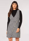 Dogtooth Pinafore Mini Dress, Black, large