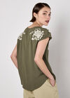 Floral Embroidered Crepe Top, Khaki, large