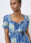 Ditsy Patchwork Milkmaid Mini Dress, Blue, large