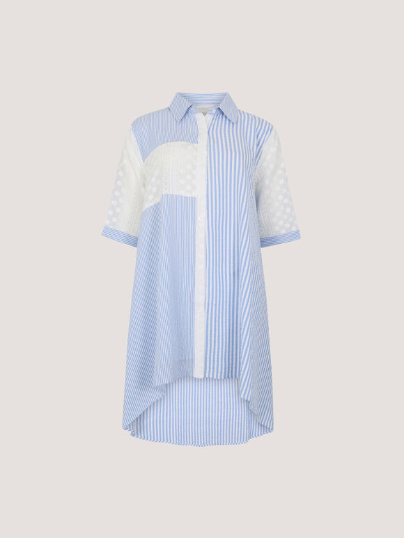 Mix Stripe Embroidered Shirt, Blue, large