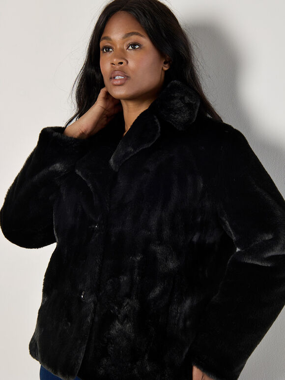 Curve Faux Fur Short Jacket, Black, large