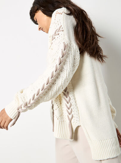 Pointelle Knit Lace Up Jumper