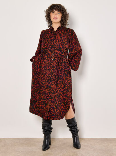 Curve Abstract Texture Shirt Midi Dress