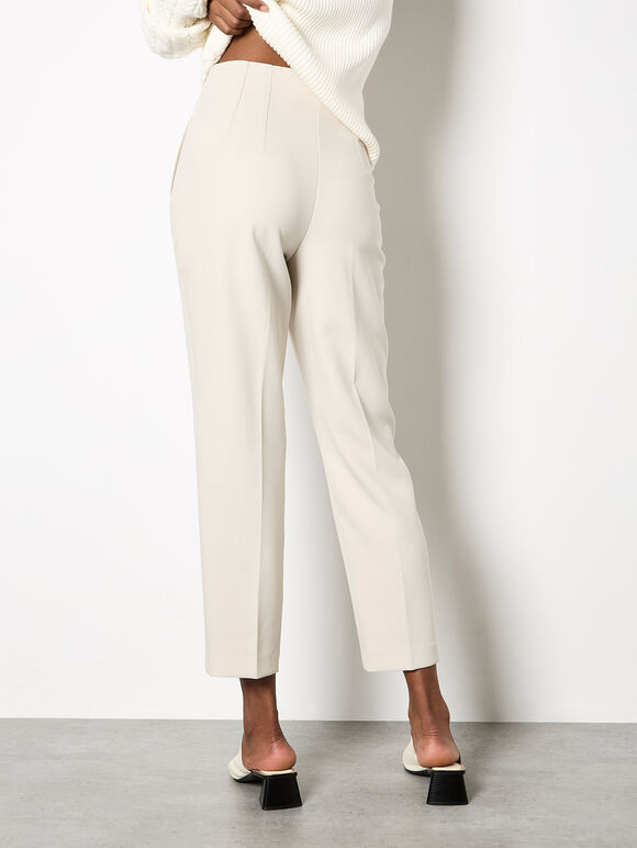 Add smart separates to your wardrobe with these tailored trousers. Designed in a flattering tapered cut, they feature decorative pockets, a zip and hook fastening, and pleat detailing.

Style these tapered trousers with a soft satin blouse for a chic look that's perfect for the office., Stone, large