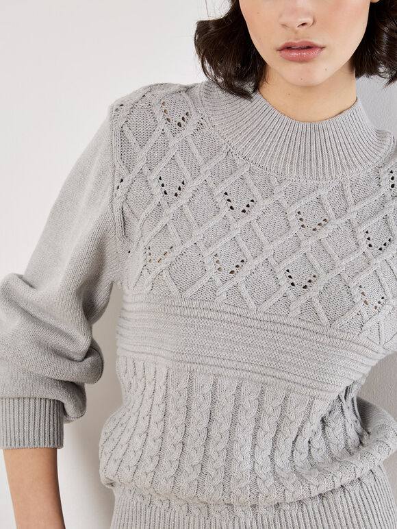 Twist Cable Knit Jumper, Light Grey / Silver, large