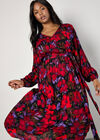 Curve Floral Wrap Midaxi Dress, Red, large