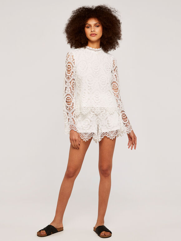 Scallop Lace Top, Cream, large