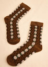 Floral Daisy Socks, Brown, large