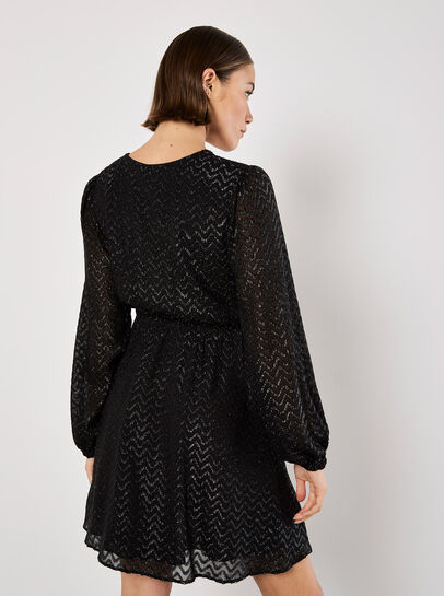 Chevron Shimmer Wrap Mini Dress