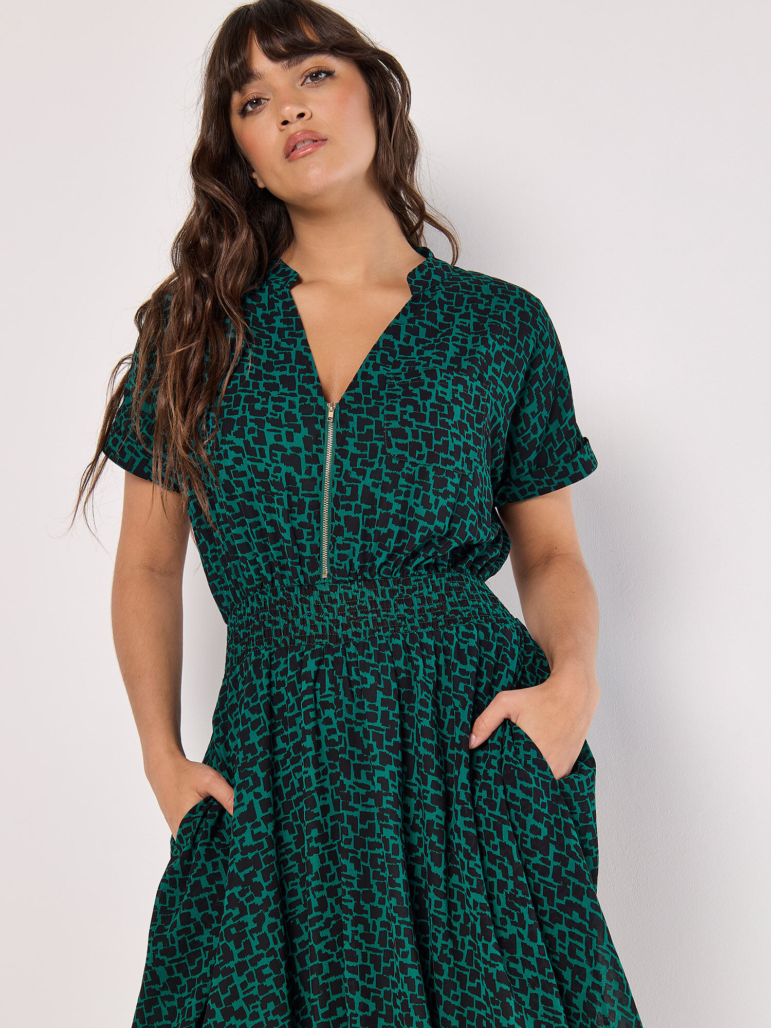 Abstract Squares Chiffon Midi Dress | Apricot Clothing
