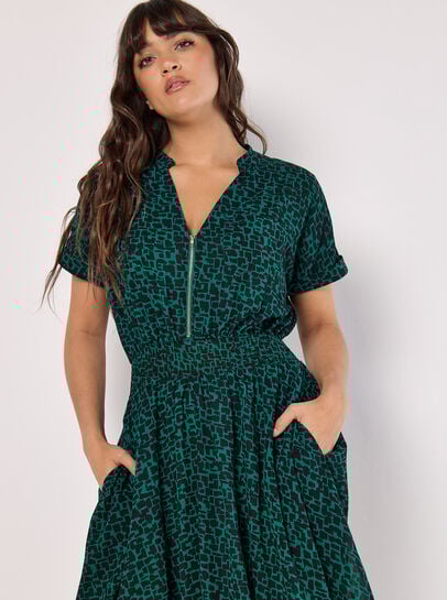 Abstract Squares Chiffon Midi Dress