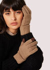 Ribbed Knit Touch Screen Gloves, Brown, large