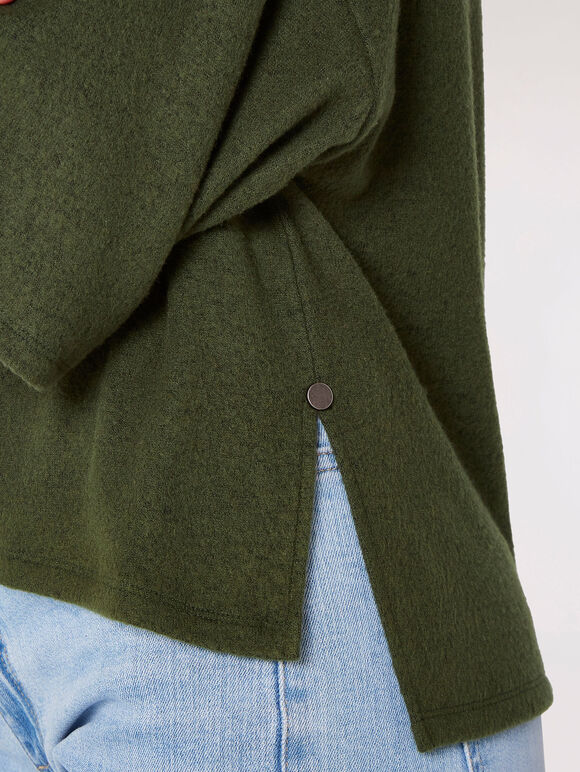 Oversized Cowl Neck Knitted Top, Green, large