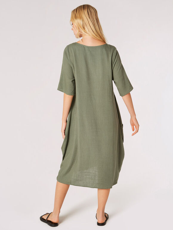 Midikleid mit Halsketten-Print, Khaki, Größe L