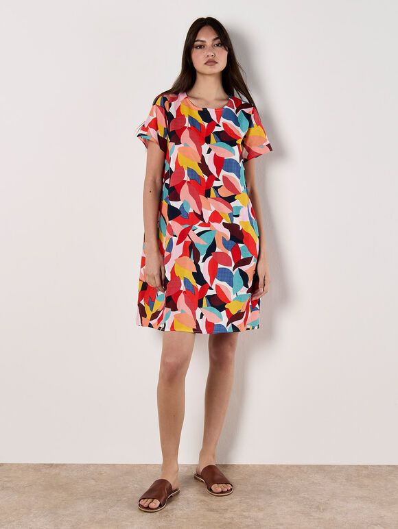 Colour Block Leaf Cocoon Mini Dress, Assorted, large