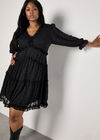 Curve Jacquard Star Chiffon Mini Dress, Black, large