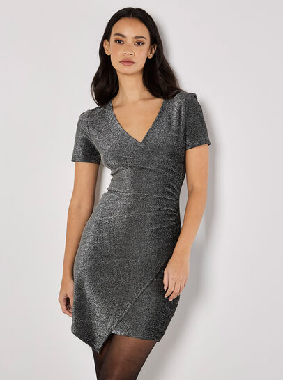 Metallic Bodycon Wrap Mini Dress