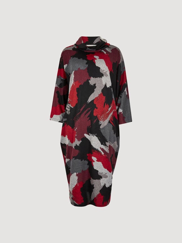 Paint Splash Cocoon Midi Dress, Red, large