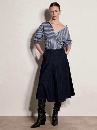 Denim Flare Midi Skirt