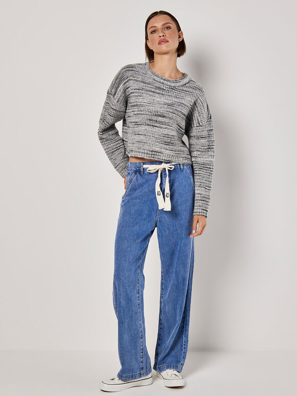 Space Dye Boxy Cropped Jumper, Grey, large