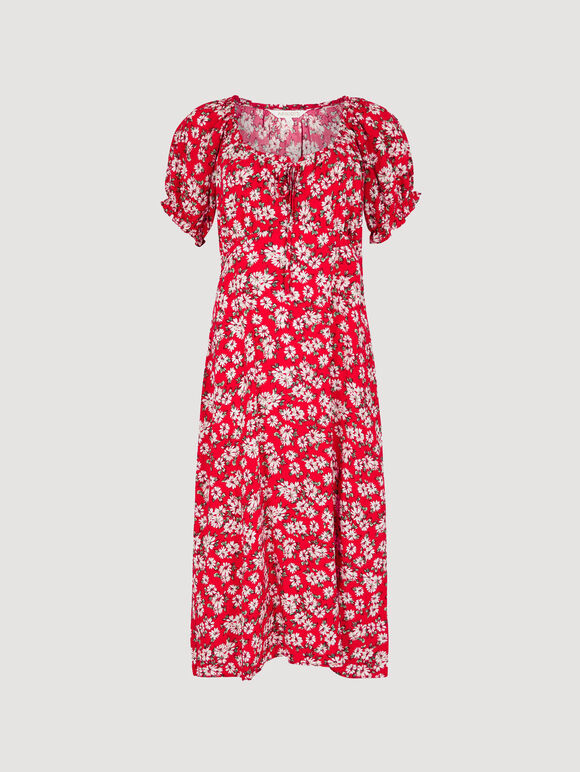 Daisy Floral Midi Dress, Red, large