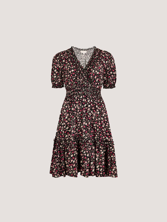 Ditsy Floral Smocked Mini Dress, Pink, large
