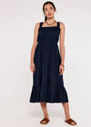 Check Smocked Midi Dress, Navy, large