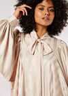 Tie-Neck Oversized Blouse, Stone, large