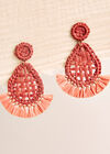 Raffia Oval Fan Earrings, Red, large