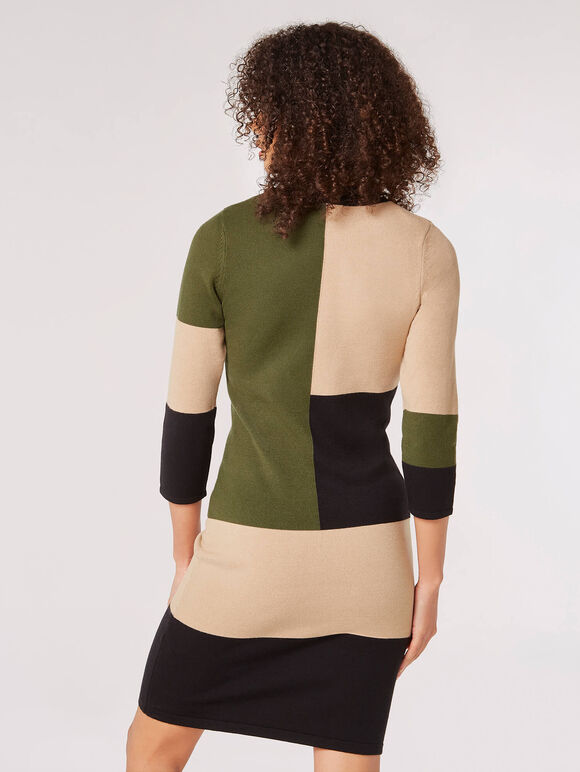 Colour Block Bodycon Mini Dress, Khaki, large