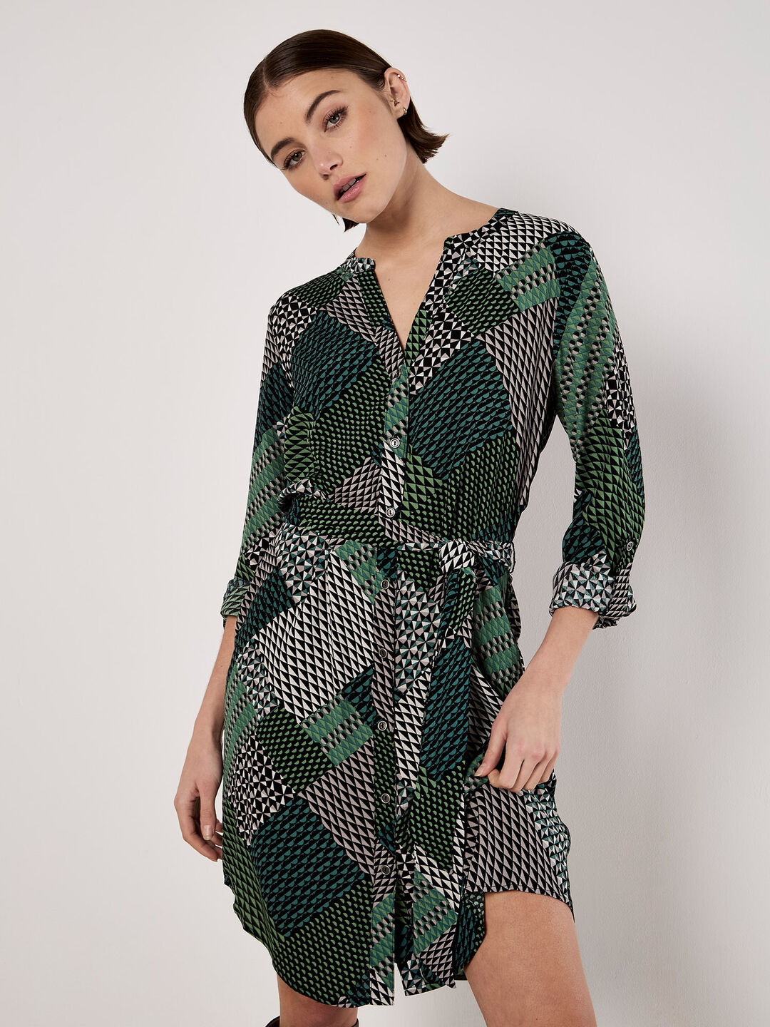 green geometric shirt dress Geo Patchwork Mini women product