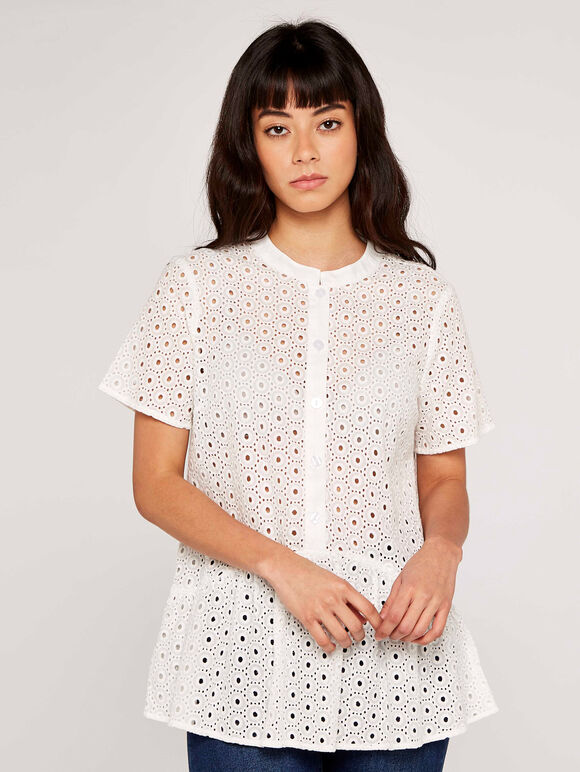 Broderie Peplum Top, Cream, large