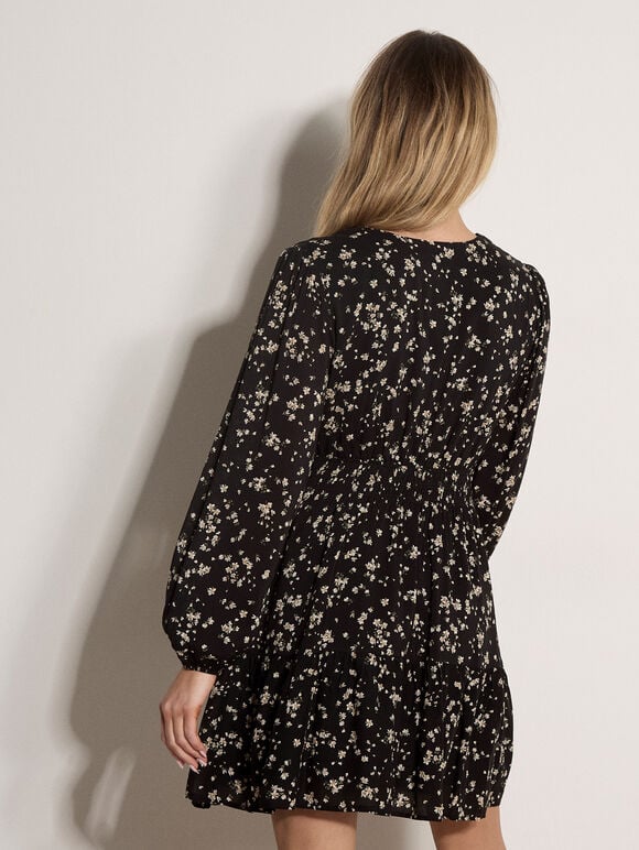 Floral Wrap Mini Dress, Black, large