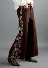 Floral Embroidered Wide-Leg Jeans, Brown, large