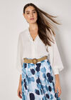 Abstract Print Slub Midi Skirt, Navy, large