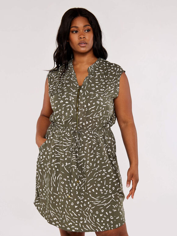 Curve Animal Print Dress, Khaki, large