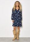 Chiffon Floral Print Mini Dress, Navy, large
