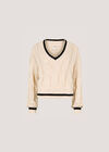 Cropped Cable Cricket Jumper, Stone, large