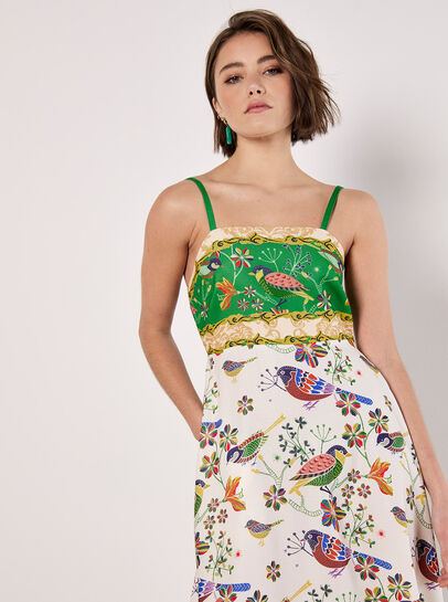 Birds And Palms Print Midi Dress