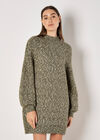 Flecked Knit Jumper Mini Dress, Khaki, large