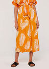 Palm Print Midi Skirt, Orange, large