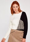 Colour Block Animal Print Jumper, Cream, large