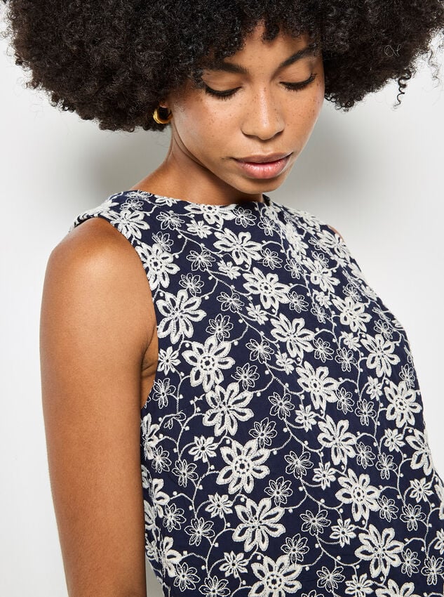 Floral Embroidered Shell Top, Navy, large