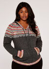 Curve Aztec Knitted Hoodie, Grey, large