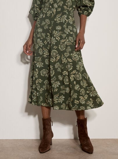 Folk Floral A-Line Midi Skirt