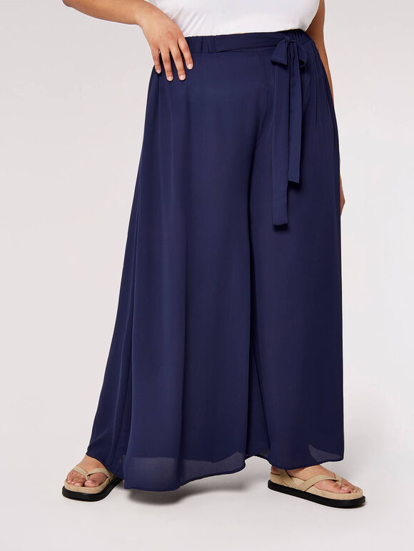 High Waisted Palazzo Trouser, Navy, large