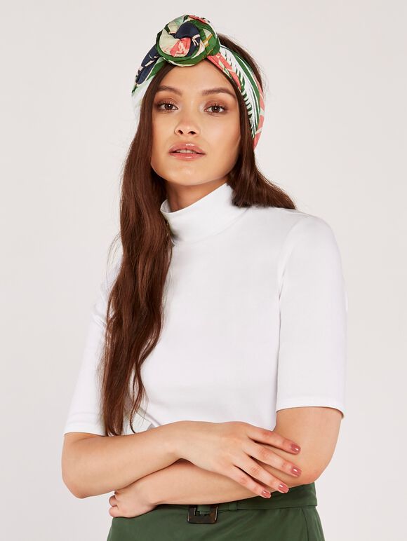 Mock Neck Top, White, large