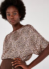 Leopard Oversized Tee Satin Top, Pink, large